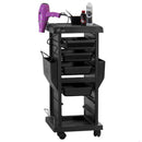 CARRELLO PARRUCCHIERE DELUXE NERO MELCAP PORTA ACCESSORI CON 5 RIPIANI SCOMPARTI LATERALI PORTA PHON