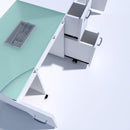 TAVOLO MANICURE CON ASPIRATORE DOPPIA POSTAZIONE IN VETRO E CASSETTIERA PER CENTRO ESTETICO ESTETISTA DUE OPERATORI KEOPALIA KE135850 DOUBLE