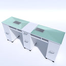 TAVOLO MANICURE CON ASPIRATORE DOPPIA POSTAZIONE IN VETRO E CASSETTIERA PER CENTRO ESTETICO ESTETISTA DUE OPERATORI KEOPALIA KE135850 DOUBLE