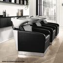 LAVATESTA PER PARRUCCHIERE POLTRONA IN PELLE LAVABO VASCA BASCULANTE IN CERAMICA PER SALONE CAPELLI ELEGANCE