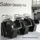 LAVATESTA PER PARRUCCHIERE NERO POLTRONA IN PELLE LAVABO VASCA BASCULANTE IN CERAMICA PER SALONE CAPELLI INDI