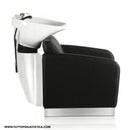 LAVATESTA PER PARRUCCHIERE POLTRONA IN PELLE LAVABO VASCA BASCULANTE IN CERAMICA PER SALONE CAPELLI ELEGANCE