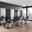 POLTRONA DA BARBIERE PARRUCCHIERE VINTAGE CROMATA BASE ROTONDA PISTONE A GAS PEDALE HAIR TRIUMPH