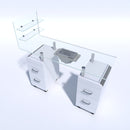 TAVOLO MANICURE CON ASPIRATORE IN VETRO CRISTALLO RUOTE MENSOLE PER CENTRO ESTETICO ESTETISTA PARIGI