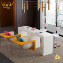 Tavolo manicure doppia postazione con aspiratore per estetista centro estetico legno laccato bianco 3 cassetti linea Regin mod. Keopalia Ke131060