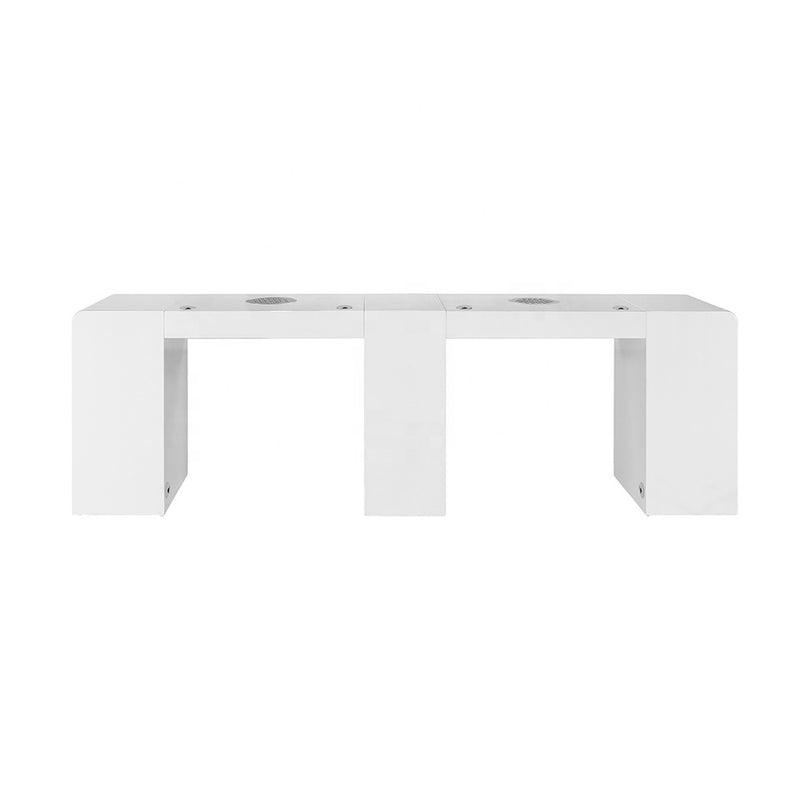 Tavolo manicure doppia postazione con aspiratore per estetista centro estetico legno laccato bianco 3 cassettiere linea Regin mod. Keopalia Ke131050