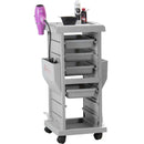 CARRELLO PARRUCCHIERE DELUXE NERO MELCAP PORTA ACCESSORI CON 5 RIPIANI SCOMPARTI LATERALI PORTA PHON