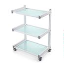 CARRELLO IN VETRO PER ESTETISTA CON RUOTE CENTRO ESTETICO ESTETICA MASSAGGI TRE RIPIANI KE160380