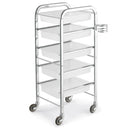 CARRELLO PARRUCCHIERE BARBIERE PORTA PHON CON CASSETTI 4 RUOTE ACCIAIO CROMATO BIANCO