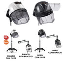 CASCO PER ASCIUGATURA CAPELLI PER PARRUCCHIERE 1200W CON PIEDE O BRACCIO BIANCO O NERO