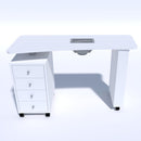 Tavolo manicure con aspiratore per estetista in legno bianco con cassetti e ruote
