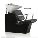 LAVATESTA PER PARRUCCHIERE POLTRONA IN PELLE LAVABO VASCA BASCULANTE IN CERAMICA PER SALONE CAPELLI ALPHA