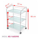 CARRELLO IN VETRO PER ESTETISTA NERO CENTRO ESTETICO CON RUOTE MASSAGGI ESTETICA TRE RIPIANI KE160390