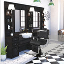 POLTRONA DA BARBIERE PARRUCCHIERE VINTAGE CROMATA BASE ROTONDA PISTONE A GAS PEDALE MELCAP MADISON NERA