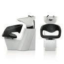 LAVATESTA PER PARRUCCHIERE POLTRONA IN PELLE LAVABO VASCA BASCULANTE IN CERAMICA PER SALONE CAPELLI WAWE