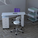 Tavolo manicure con aspiratore per estetista in legno bianco con cassetti e ruote