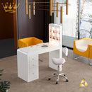 Tavolo manicure con aspiratore filtro per estetista in legno laccato bianco espositore destra e cassettiera linea Regin