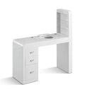Tavolo manicure con aspiratore filtro per estetista in legno laccato bianco espositore destra e cassettiera linea Regin