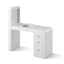 Tavolo manicure con aspiratore filtro per estetista in legno laccato bianco espositore destra e cassettiera linea Regin