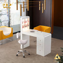 Tavolo manicure con aspiratore filtro per estetista in legno laccato bianco espositore destra e cassettiera linea Regin