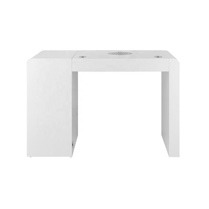 Tavolo manicure con aspiratore filtro tondo per estetista in legno laccato bianco cassettiera Regin Keopalia Ke131030