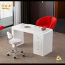 Tavolo manicure con aspiratore filtro tondo per estetista in legno laccato bianco cassettiera Regin Keopalia Ke131030