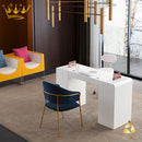 Tavolo manicure con aspiratore filtro tondo per estetista in legno laccato bianco cassettiera Regin Keopalia Ke131040