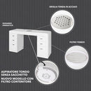 Tavolo manicure con aspiratore filtro tondo per estetista in legno laccato bianco cassettiera Regin Keopalia Ke131040